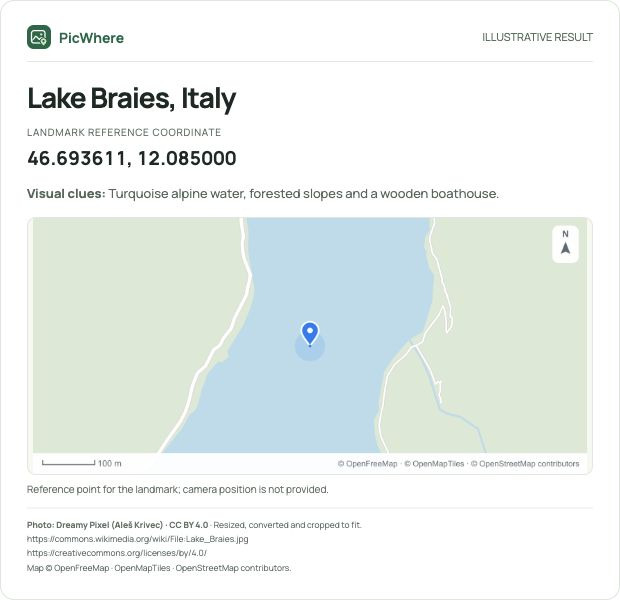 Example location result for Lake Braies, Italy