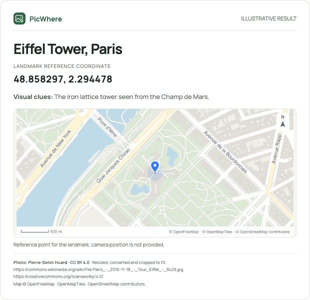 Example location result for Eiffel Tower, Paris