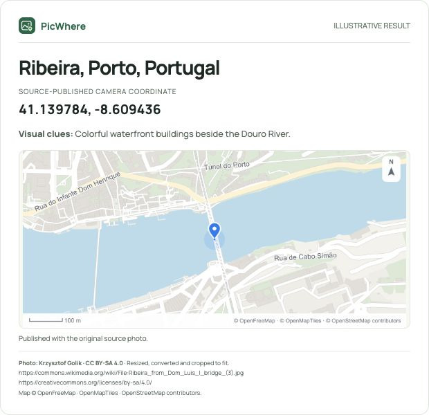 Example location result for Ribeira, Porto