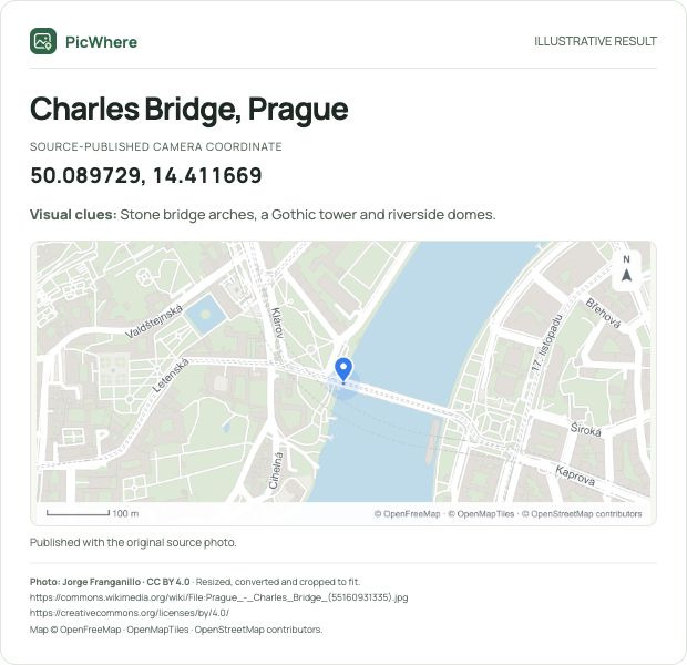 Example location result for Charles Bridge, Prague
